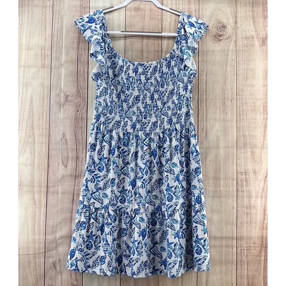 Lilly Pulitzer Jilly Smocked Mini Dress Size XL Resort‎ Blue Shell Collector NWT - Picture 2 of 6